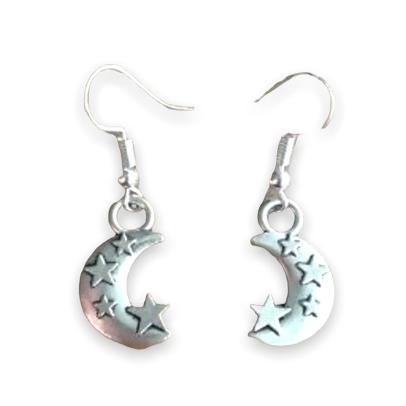 Boheme Jewelry - New Sterling Silver Moon With Stars Bohemian Hypoallergenic Dangle Earrings